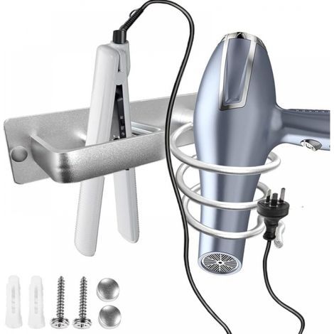 Hair Dryer Holder, Aluminum Wall Mount for Hair Dryers and Straighteners, Hair Dryer Holder with Cable Management, Hair Dryer Organizer for Bedroom and Bathroom (1/5)