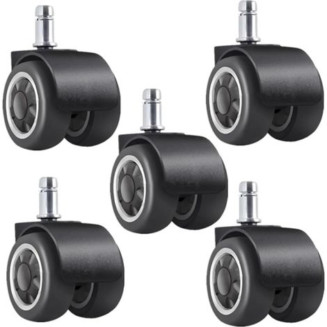 Lot de 5 Roulettes de Chaise Bureau 2 Pouces TPR Silencieuses – Anneau Élastique 11 mm Universelles (Noir) (1/5)