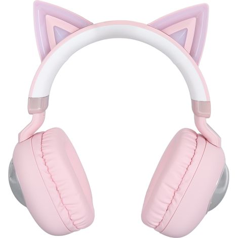 Casque Bluetooth enfant avec lumières RGB et oreilles de chat, 20 h d'autonomie, stéréo HiFi, microphone intégré, idéal pour l'école et l'ordinateur portable (rose). (1/5)