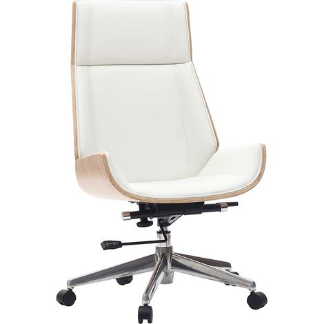 Design-Bürosessel helles Holz und PU Weiß CURVED