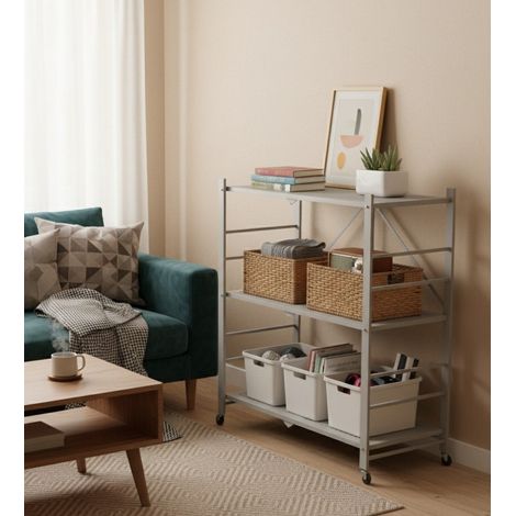 Étagères Cossato, Roulettes, 3 Niveaux, Charge 40 kg, 71x38x87h cm Gris (1/5)