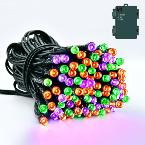 Guirlande lumineuse pour Halloween, orange, violet, vert, 5 m, 50 LED, avec minuterie, étanche IP65, pour l'intérieur et l'extérieur, le jardin, l'automne, Halloween, décoration de fête (1/5)