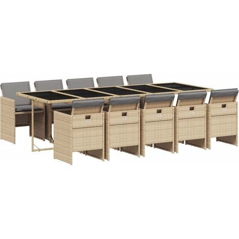 Maison Exclusive - 11-tlg. Garten-Essgruppe mit Kissen Beigemisch
