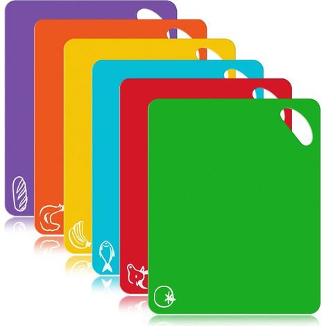 Tapis de cuisine en plastique flexible extra épais, lot de 6, tapis colorés avec icônes alimentaires et poignées faciles à saisir, passe au lave-vaisselle, lot de 6 (1/5)