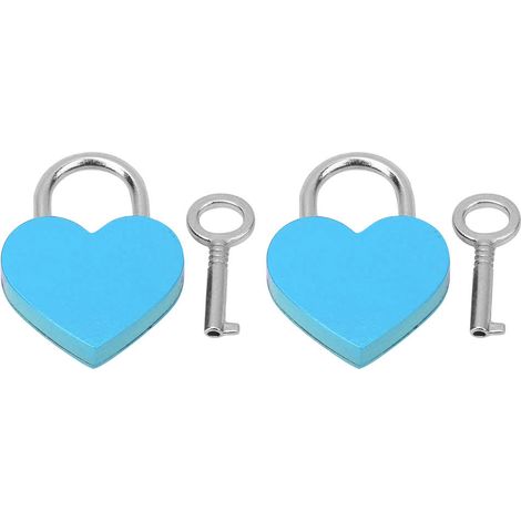 Cadenas En Coeur Métallique Bleu Pour Boîte À Bijoux Et Journal Intime - Lot De 2 Avec Clés - 30x39mm (1/5)