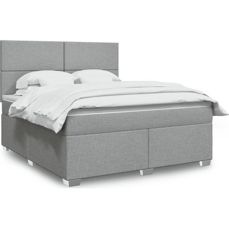 vidaXL Sommier à lattes de lit avec matelas Gris clair 180x200cm Tissu (1/5)