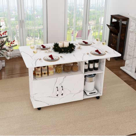Tavolo pieghevole 110x70x80 cm, 3 in 1, con 5 ruote, vani contenitore, MDF bianco (1/5)