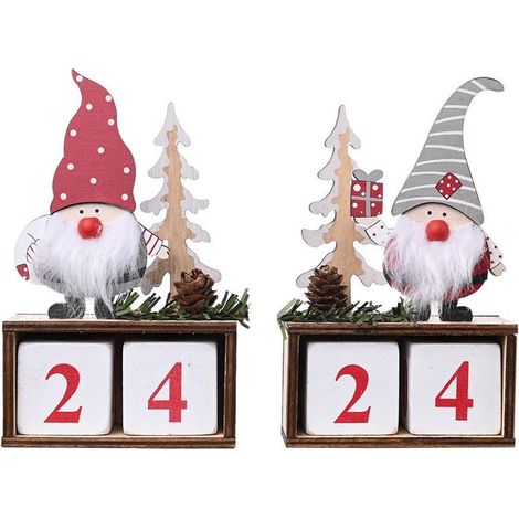 Adventskalender aus Naturholz, Weihnachtsbaumschmuck, 2-teiliges Set, festlicher Countdown für Tisch und Kaminsims (1/5)