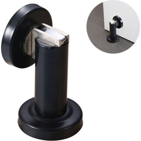 Butoir de porte magnétique, loquet de porte en acier inoxydable brossé, butoir de porte rigide et solide, support de porte à l'épreuve des bébés, support mural/sol, noir (1/5)