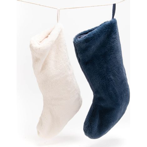Amadeus - Set de 2 Chaussettes de Noël Luxe assortis bleu et crème