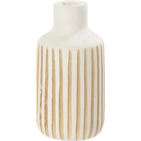 Vase Design en Bois "Ying" 33cm Blanc & Naturel (1/3)