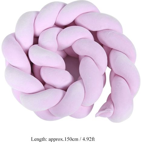 Tour de lit bébé tressé de 1,5 m, coussin long pour chambre de bébé, nœud doux en forme de serpent (rose) (1/5)