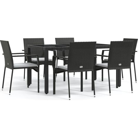 Maison Exclusive - Set da Pranzo da Giardino 7 pz Nero con Cuscini in Polyrattan (1/5)