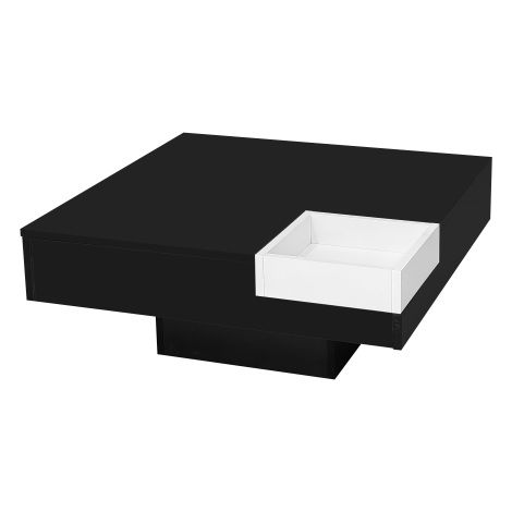 Table basse laquée blanc noir LED avec coffre amovible, 72x72x30 cm