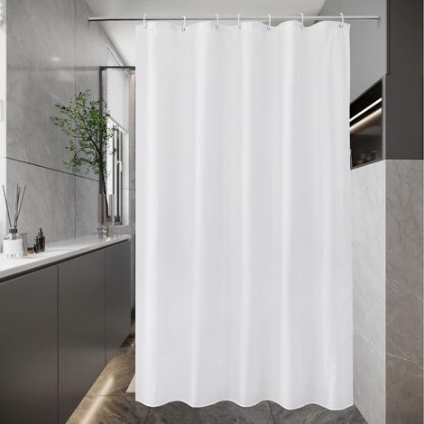 Rideau de douche étroit 100x180 en tissu, petit blanc imperméable à séchage rapide, rideau de bain anti-moisissure lavable avec 7 anneaux (1/5)