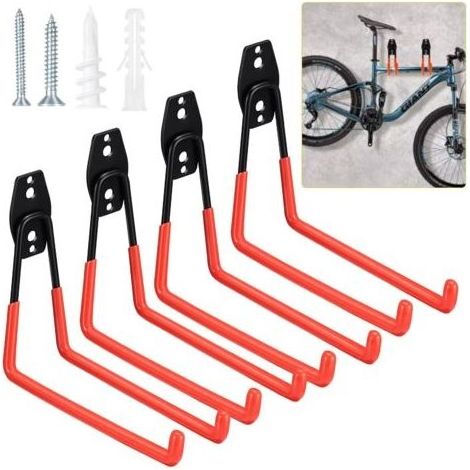 Ensemble de 4 crochets muraux pour garage, crochet de rangement long et robuste pour outils, outils électriques, chaises, vélos, cordes, etc. (1/5)
