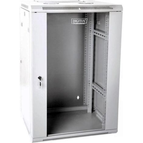 Wall-mounted network cabinet 19" 18U rack 600x600, door glass, gray, split, folded, 60kg