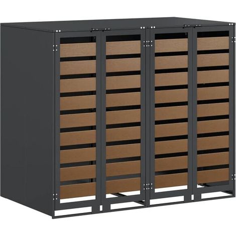 Meuble de rangement à roulettes pour 3 poubelles, couleur anthracite (1/5)