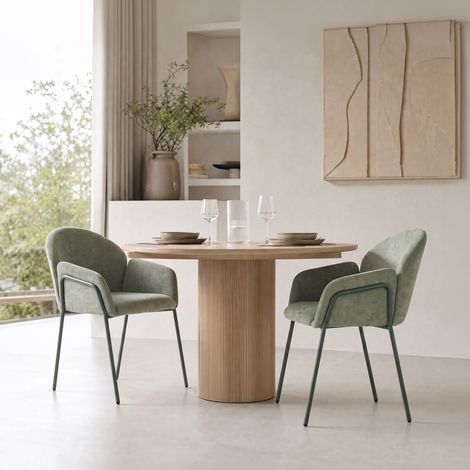 Lot de 2 fauteuils repas 61x65x84 cm en tissu et métal vert (1/5)