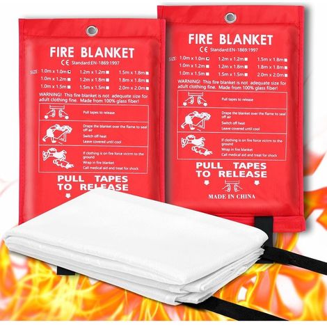 Lot De 2 Couverture Anti Feu Pour La Massion, Couverture De Survie Reutilisable, Protection Ignifuge Et Isolation Thermique 1,0m X 1,0m Applicable À Cuisine, Barbecue, Voiture, Camping (1/5)