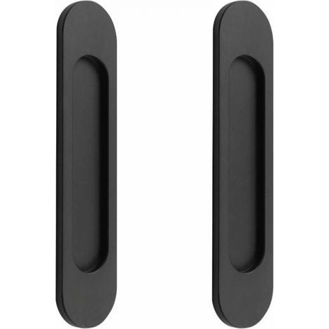 Two self-adhesive oval sliding door handles in matte black aluminum alloy, no drilling required. (1/5)