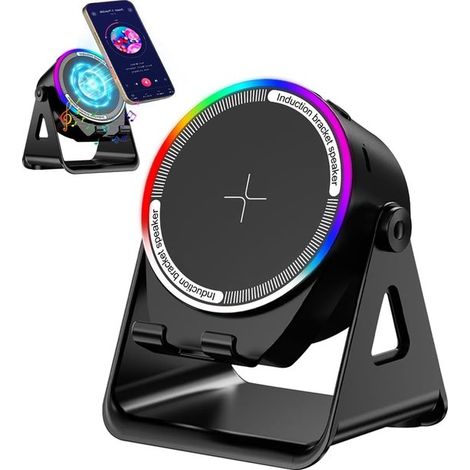 Altoparlante Bluetooth, altoparlante induttivo wireless 4 in 1, supporto per lampada RGB, supporto multifunzionale per cellulare per connessione stereo diretta, (1/5)