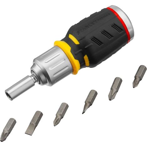 Stanley Fmht0-62688 Tournevis Avec 6 Embouts Interchangeables Gamme FatMax - Mécanisme Cliquet 40 Dents - Angle De Reprise 9° - 3 Positions De Cliquet - Poignée Bi Matière Grip Noir (1/5)