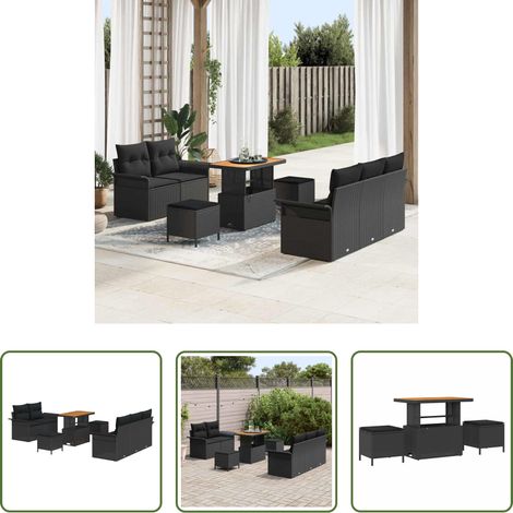 vidaXL Mobilier extérieur - Ensemble de canapé de jardin avec coussin 8 pcs Noir polyrotin (1/5)