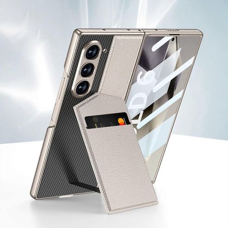 Z Fold 6 Leather Case with Card Holder, Galaxy Z Fold 6 Flip Holster with HD Screen Film and Attached Card Slot,Magnetic Wallet Stand Cover