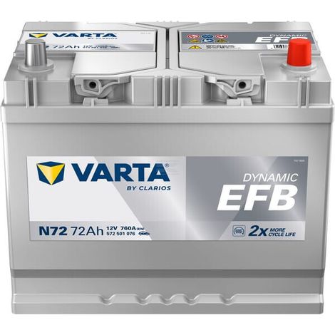 Bater铆a 12V 72Ah 760A N72 VARTA Dynamic EFB VARTA 572501076