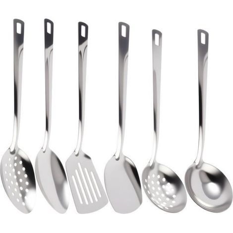 6 Pièces Ustensiles de Cuisine, Inox, Louche, Spatule, Tamis, Pour Cuisson Soupe Friture (1/5)