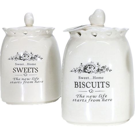 Barattoli bianco per dolci biscotti in ceramica contenitori porta sale zucchero caffè spezie decoro cuore da casa cucina