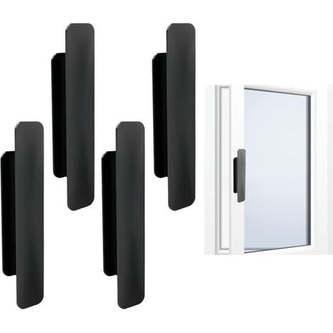 Poignées de Porte Autocollantes, 4Pcs Poignées de Placards en Plastique, Poignées de Meuble Adhésives Instantané pour Fenêtres Armoires Tiroirs (Noir) (1/5)