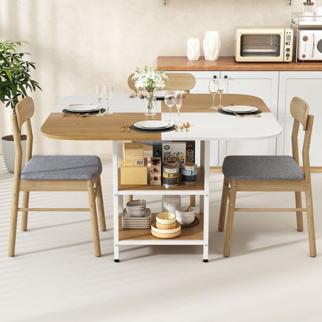Table de cuisine carrée avec étagère 2 niveaux, plateau multicolore et pieds réglables, pour salle à manger (1/5)