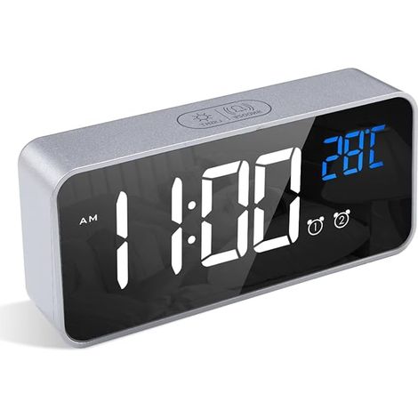 Reloj despertador digital LATEC, reloj despertador LED con función de repetición, puertos de carga USB (plateado) (1/5)