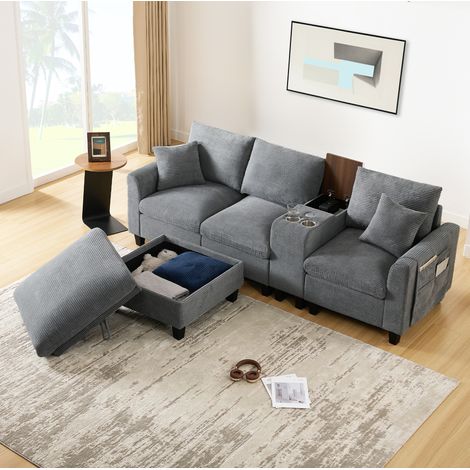 Divano angolare 4 posti con contenitore USB grigio OKMYHOME (1/5)