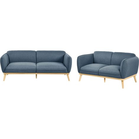 Ensemble de Salon Scandinave en Tissu 5 Places Canapés 3 et 2 Places Pieds Effilés en Bois Facile d'Entretien Bleu Ljung (1/5)
