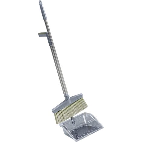 Ensemble balai et pelle à poussière, outil de nettoyage, pelle à poussière à long manche, kit balai-brosse gris pour la maison et la chambre (1/5)