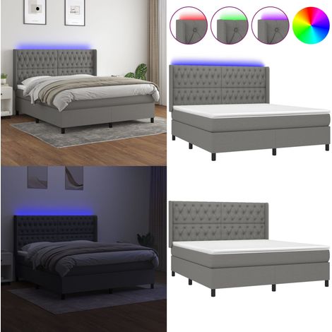 Boxspringbett mit Matratze & LED Dunkelgrau 160x200 cm Stoff - Boxspringbett - Doppelbett - Schlafsofa - Bettauflage - Lattenrost - Home & Living (1/5)