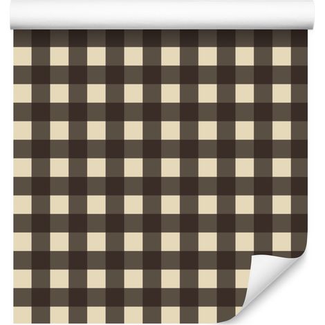 Carta da parati a quadri marrone e crema per soggiorno e camera da letto, 50x1000 cm (1/5)
