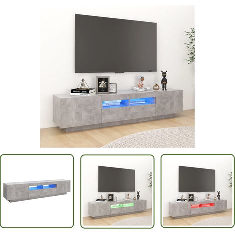 INLIFE Meuble TV avec lumières LED Gris béton 180x35x40 cm (1/5)