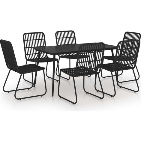 Ensemble à dîner salon de jardin meuble d'extérieur 7 pièces résine tressée et verre (1/5)