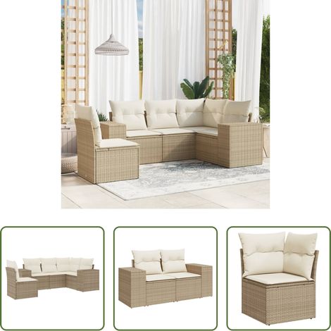 Gartensessel -  5-tlg. Garten-Sofagarnitur mit Kissen Beige Poly Rattan (1/5)