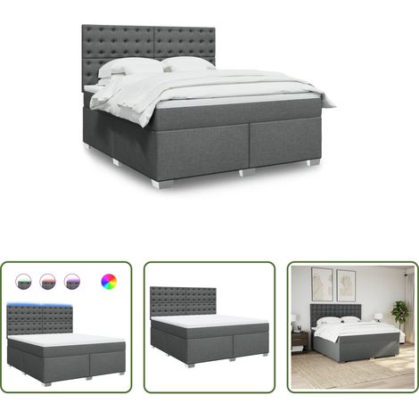 vidaXL LED-Beleuchtung - Boxspringbett mit Matratze Dunkelgrau 180x200 cm Stoff (1/5)