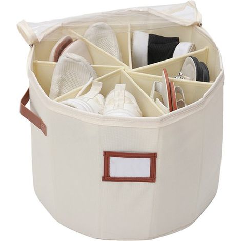 Organisateur de chaussures rond pour placard - Bac de rangement pliable pour chaussures - Organisateur de sandales compact (1/5)