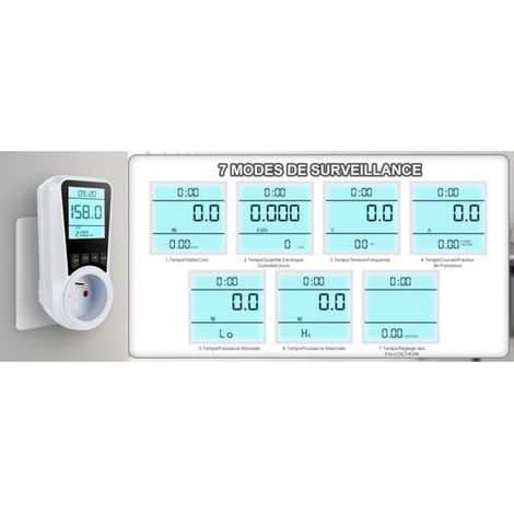 Wattmètre - Écran LCD Rétroéclairé - Surveillance Temps Réel Tension Courant Puissance Énergie - 3680 W - 1 Pièce (1/5)