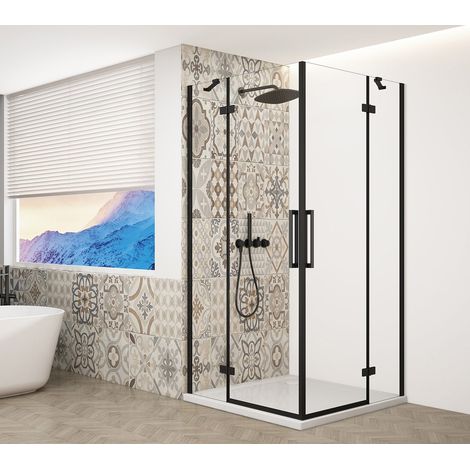 Paravent TRINITY BLACK carré 800x800mm, coin, verre clair (1/4)