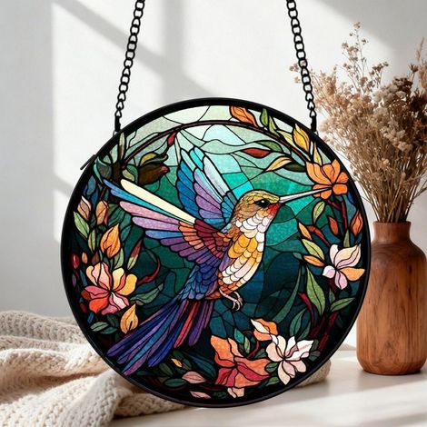 1 attrape-soleil vitrail colibri 12,5 cm suspension fenêtre décoration intérieure cadeau anniversaire (1/5)