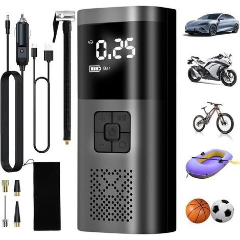 Gonfleur Pneus Voiture, 6000mAh Compresseur Air Portatif Gonfleur Pneus sans Fil 150PSI avec cran LCD Numrique, Pompe a Velo Electrique avec Lampe LED pour Moto Trotinette, Voiture (1/4)