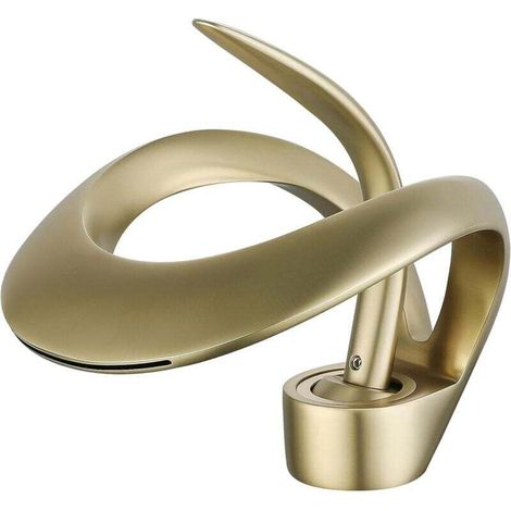 Robinet mitigeur de salle de bain cascade avec robinet mitigeur en céramique réglable pour eau chaude et froide avec tuyau d'arrivée (doré) (1/4)